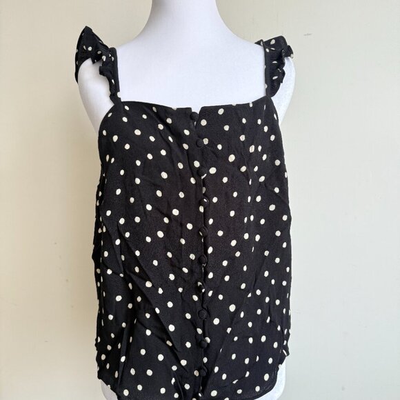Madewell Ruffle-Strap Cami Top Black White Polka Dot Size Small NWOT - Picture 5 of 11